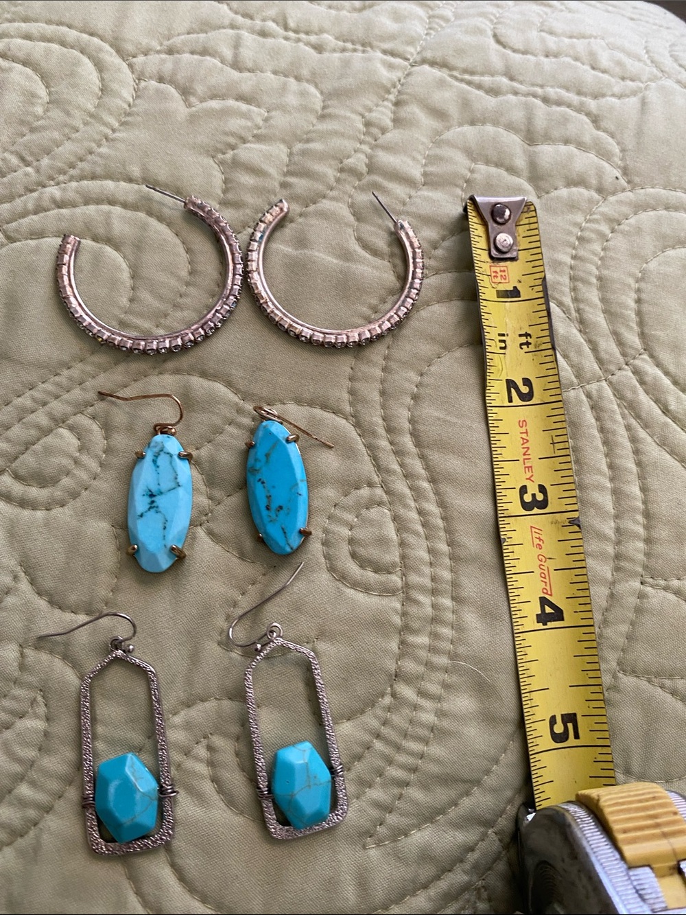 2 Turquois  Stone Dangle Earrings and one crystal hope earrings
